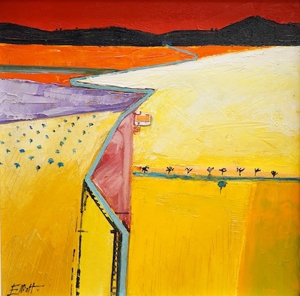 Robin Alexander Elliott (b.1936), oil on canvas, ‘The road to Salamanca, Provence of Castilla Y Lyons’, signed, inscribed verso, 30 x 30cm. Condition - good